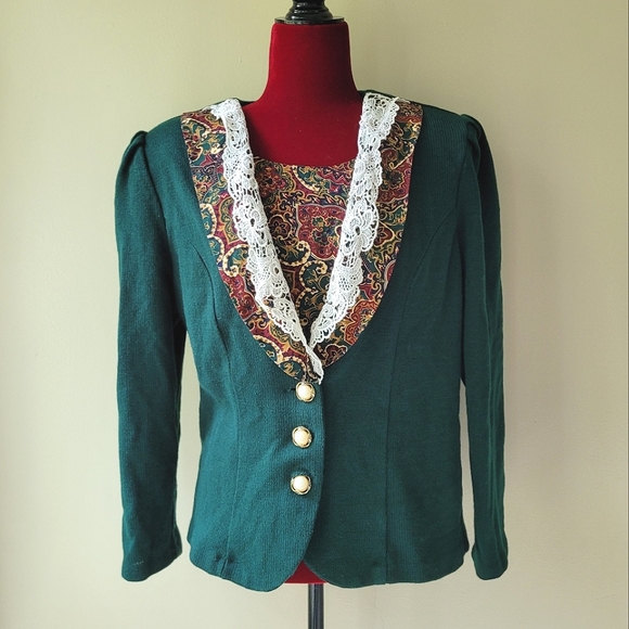 Vintage Jackets & Blazers - Vintage 80's Forest Green Floral Jacket